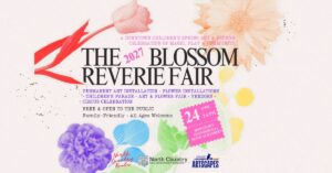 Poster explaining the blossom, Reverie Fair in downtown TICONDEROGA in April of 2027
